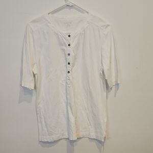 Lands' End Women's Cream Buttoned Short Sleeve Top